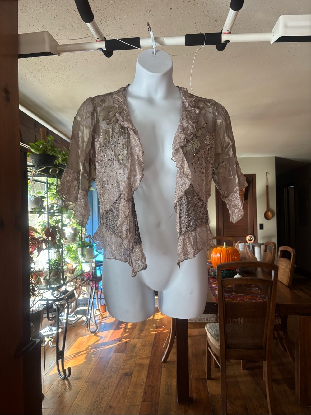 Vintage Spencer Alexis Petite Women's Sheer Lace Open-Front Shrug - Taupe